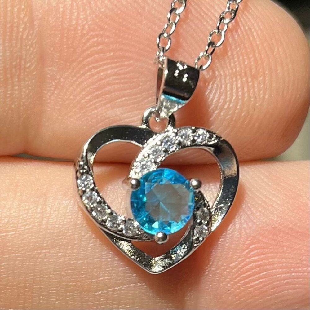 AXZ Silver 925 Silver Heart with ice blue Zircon Gem